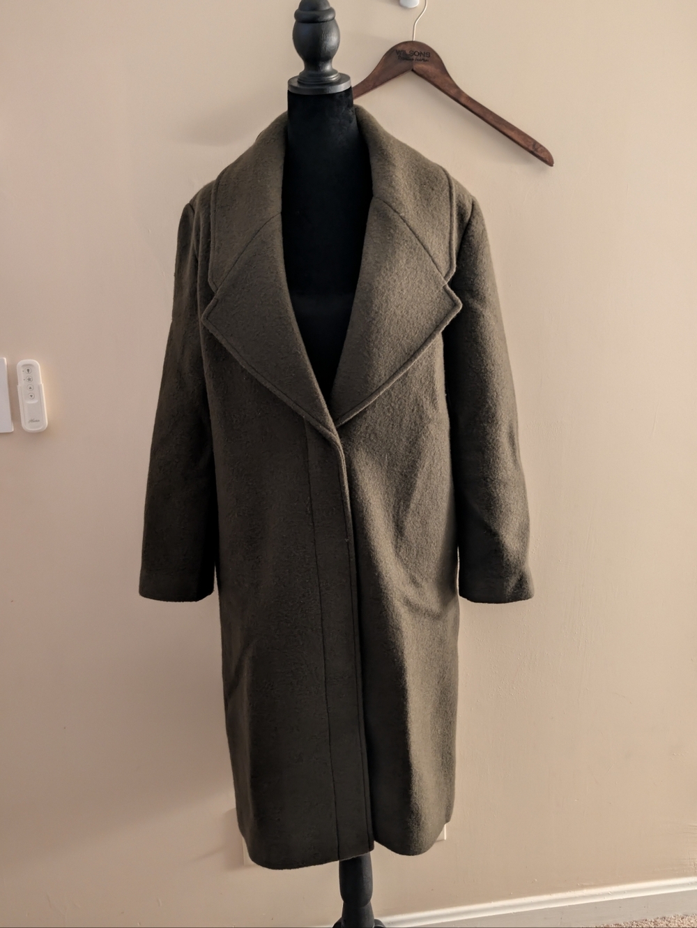 Quince Women's 100% Merino Wool Shawl Collar Coat XS Olive Green NWT